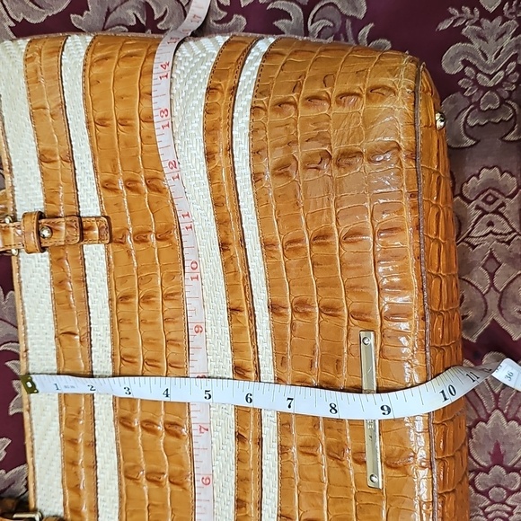 Brahmin Mini Asher Whiskey Stripe Raffia Tan and Cream Leather Tote Bag - Picture 14 of 14